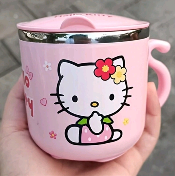 HELLO KITTY INSULATED STAINLESS STEEL COFFEE MUG WITH HANDLE AND LID size 9.47oz - Picture 4 of 5